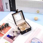 Small Leather Jewelry Box with Glass Top Mini Earring Display Case with 4 Grid for Selling Gift for Girls and Women (Black) - color: Black-A
