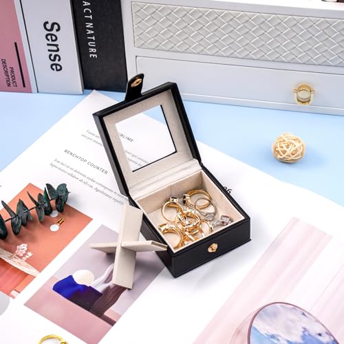 Small Leather Jewelry Box with Glass Top Mini Earring Display Case with 4 Grid for Selling Gift for Girls and Women (Black) - color: Black-A