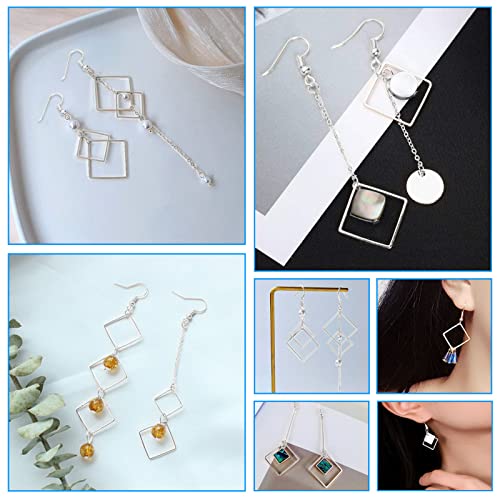 80Pcs Earring Hoop Jewelry Making Earring Beading Hoop Rings Earring Finding Hypoallergenic Square Earrings Beading Hoop Bulk Open Bezel Pendant Frame for DIY Crafts Accessories Supplies(Silver) - color: Square-silver