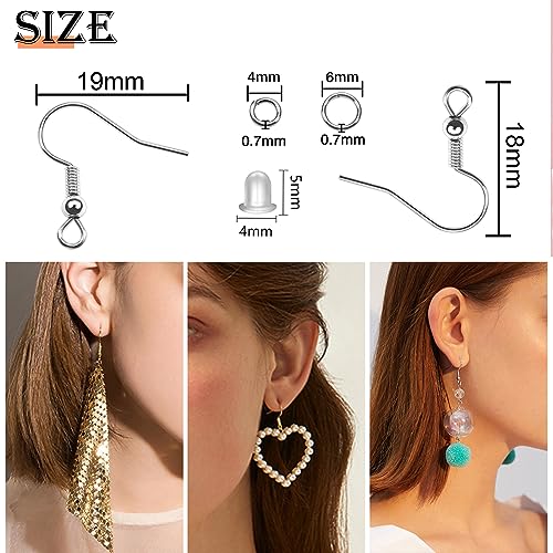 TOAOB 150pcs 5 Colors Earring Hooks Kit Hypoallergenic Ear Wires and 1000pcs Jump Rings 200pcs Earring Backs for Earrings Making Jewelry Making Findings - color: Gold/Silver/Gray/K gold/Platinum