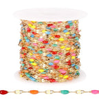 [16.5FT] 18K Gold PVD Plated Enamel Chains for Jewelry Making 2MM Stainless Steel Enamel Lip Link Chain Bulk for Necklace Bracelet - color: Gold Colorful