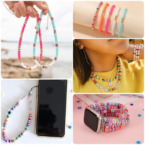19000pcs 50 Strands Clay Bead Bracelet Kit, 6mm Flat Round Polymer Clay Beads Spacer Heishi Beads for Jewelry Making Earring Necklace - color: 50 Strands Colorful