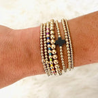 14K Gold Beaded Cross Beaded Bracelet Stack Set for Women,7PCS Bohemian Colorful Beads Ball Stretch Stackable Bracelets Trendy Holiday Birthday Gift - color: Black
