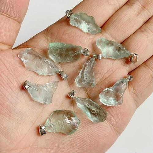 10pcs Irregular Raw Natural Green Crystal Rock Stone Pendant Healing Crystal Chakra Gemstone Charm for Jewelry Making DIY Necklace Earrings Accessories Reiki - color: Green Crystal