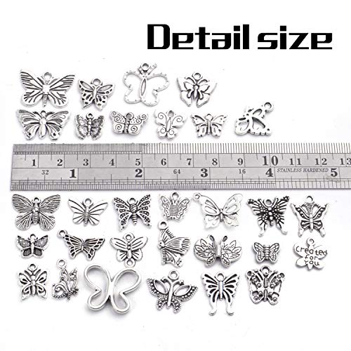 60pcs Silver Butterfly Charms Tibetan Butterfly Shape Alloy Pendants Insect Charms for DIY Necklace Bracelet Earrings Jewelry Making - style: Mixed Silver Butterfly Charms