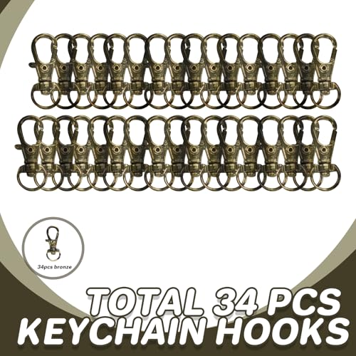 Keychain, 68PCS Swivel Snap Hooks with Key Rings, Metal Lobster Claw Clasp,34PCS Keychains Clips Hooks and 34PCS Key Chain Rings,Keychain Rings for DIY Crafts,Jewelry Making (Bronze) - color: bronze