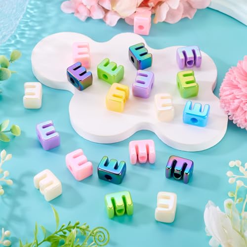 Beadthoven 20pcs Big Letter E Beads Large Hole Bubble Alphabet Acrylic Beads Charm Iridescent Plastic E Shape Loose Chunky Spacers for Jewelry Making Bracelet Necklace Keychains Shoelaces Crafts - color: E