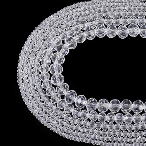 6 Strands Transparent Faceted Glass Beads 3/4/6/8mm Crystal Rondelle Glass Loose Spacer Beads for DIY Bracelet Necklace Wristband Keychain Jewelry Craft Making 2.3~8x2~6mm, Clear - color: 3/4/6/8mm-Clear