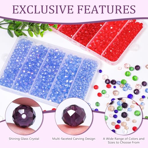 850Pcs 4/6/8/10mm Crystal Glass Beads for Jewelry Making Faceted Rondelle Flat Beads for Bracelets Necklace Earrings DIY Crafts(Purple Crystal Bead) - color: Purple