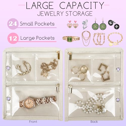 Travel Jewelry Organizer Case,Small Jewelry Bags Jewelry Storage Book Binder with Clear Zipper Velvet Pouch for Traveling,Earrings, Rings, Necklace, Bracelet (Pink) - color: Pink