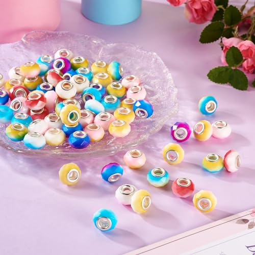 14mm 70pcs Glass European Beads: 7 Colors, Round, Craft Beads for DIY Jewelry Making - color: 70pcs- Gradient