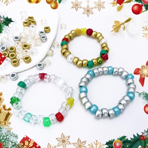 MIIIM 1000PCS 6x9mm Golden and Silver Pony Beads Bulk, 4 Styles Golden Silver and Glitter Kandi Beads for Bracelets Making Kit, Hair Braids Crafts for Jewelry Making (Golden and Silver) - color: Golden and Silver