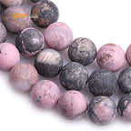 GEM-Inside 12mm Natural Stone Black Rhodonite Frosted Matte Unpolished Round Beads for Jewelry Making Strand 15 inch - color: Black Rhodonite, size: 12mm