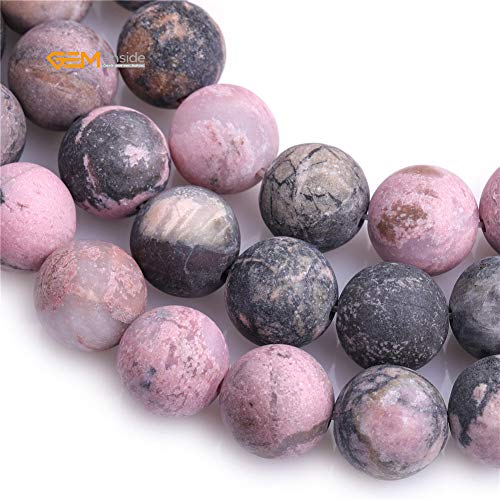 GEM-Inside 12mm Natural Stone Black Rhodonite Frosted Matte Unpolished Round Beads for Jewelry Making Strand 15 inch - color: Black Rhodonite, size: 12mm