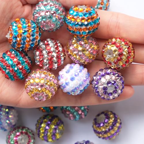 30PCS 20MM Bubblegum Beads for Pens, Stripe Rhinestones Disco Ball Chunky Large Acrylic Round Beads for Bag Focal Beadable Pen Keychain Making Jewelry Bracelet Making DIY Crafts - color: Stripe Rhinestones