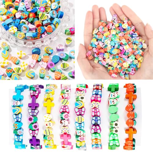 2480pcs Easter Polymer Clay Beads Bracelet Making kit, 24 Style Cute Fun Beads Charms for Jewelry Necklace Earring Making DIY Accessories for Women Girls - color: C3#Easter