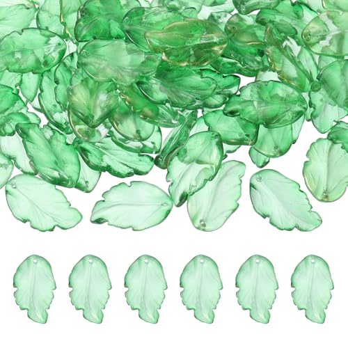 PATIKIL Glass Leaf Beads, 100Pcs Cute Crystal Leaf Charms, Translucent Czech Spacer Beads for DIY Jewelry Making Bracelets Necklace Wind Chimes Suncatchers, Grass Green - color: Grass Green