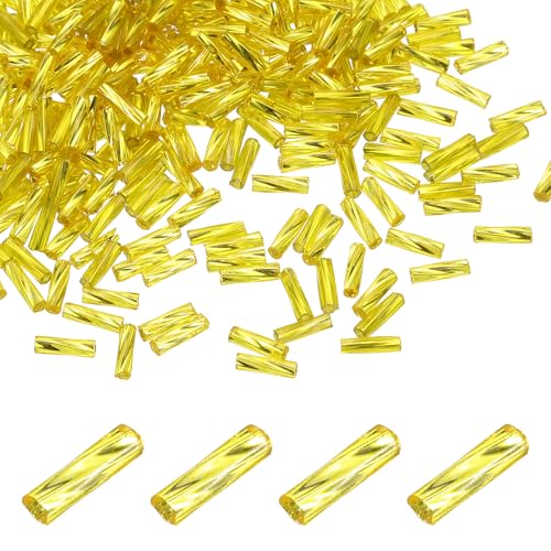 uxcell 1500Pcs Glass Bugle Seed Beads, 6x2mm Mini Long Tube Seed Beads Tube Loose Glass Seed Spacer Bead for DIY Earring Bracelets Necklace Jewelry Making Embroidery, Lemon Yellow - color: Lemon Yellow