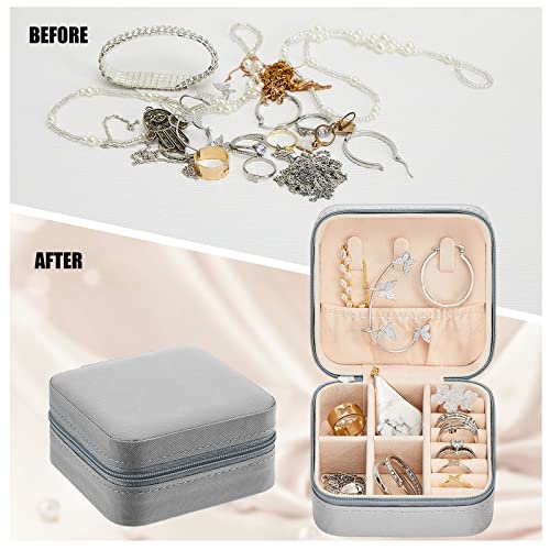 Taiyin Travel Jewelry Case, Bridesmaid Gifts Mini Jewelry Organizer, PU Leather Portable Earring Box for Women Girls - color: Gray