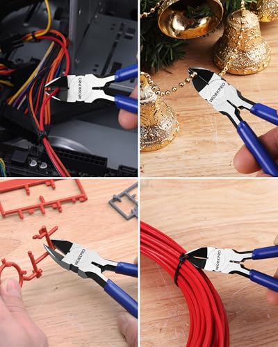 WORKPRO 6 Pack Wire Cutters, 6 Inch Precision Flush Cutters, Spring Loaded Side Cutting Pliers, Sharp Diagonal Cutters for Crafts, Jewelry Making, Electronics
