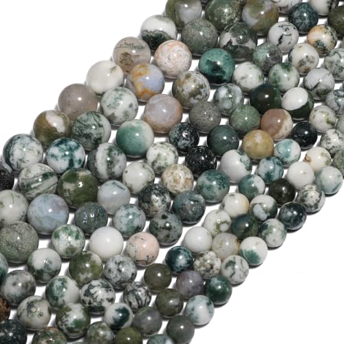 10mm 37pcs Tree Agate Natural Stone Beads for Jewelry Making Supplies, Round Crystal Beads for Bracelets Necklace DIY Crafts - color: Tree Agate, size: 10MM