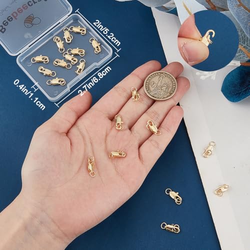 Beebeecraft 1 Box 20Pcs Lobster Clasp 18K Gold Plated Brass 12mm Rectangle Lobster Claw Clasps with Jump Ring for Jewelry Making DIY - color: Gold, size: 12x6x2.5mm