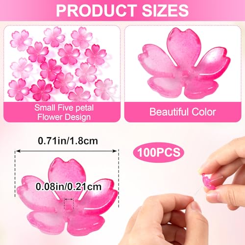 100pcs Cherry Blossom Beads, 5-Petal Gradient Acrylic Flower Beads, Mini Spacer Hair Accessories Halloween Christmas for Bracelets Earring Jewelry Making- Pink - color: Pink
