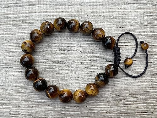 GAF TREASURES Grade A ++ Gemstone Round Bead Adjustable Bracelet 10mm, Genuine Crystal Bead Bracelet, Gift for Men & Women - color: Tiger Eye