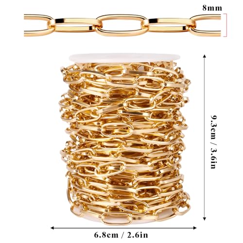 33FT Gold Paperclip Chain Roll 8MM Gold Plated Aluminum Paperclip Link Chains Spool Bulk for Jewelry Making - color: gold, size: 8MM