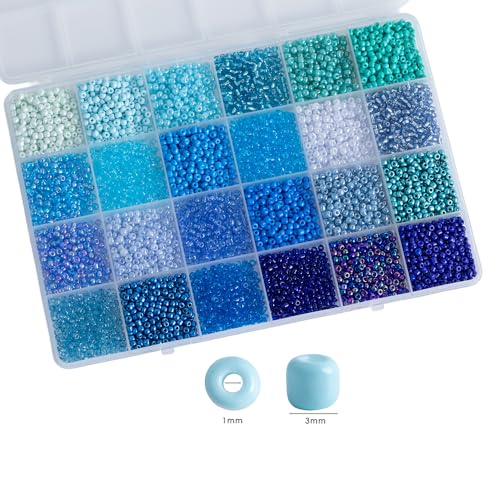 Blue Colors 3mm Seed Beads, 5200Pcs Glass Seed Beads Kit with Storage Box for DIY Necklace Bracelet Crafts - color: Blue