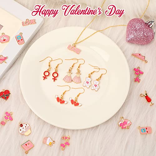 SANNIX 110Pcs Valentine's Day Charms Gold Enamel Jewelry Making Charm Pink Pendants for Valentines Bracelet Necklace Earrings Making - style: Valentines Charms