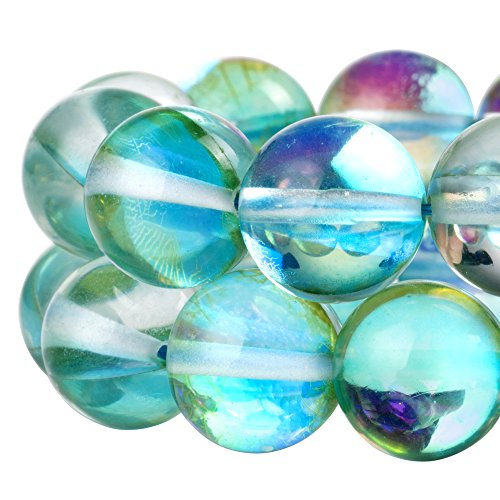 RUBYCA Round Moonstone Crystal Glass Beads Aura Iridescent for Jewelry Making (1 Strand, 6mm, Green) - color: Green, size: 6mm