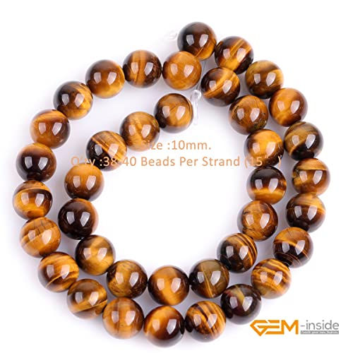 GEM-Inside Natural 10mm Tiger Eye Gemstone Loose Beads Round Crystal Energy Stone Power for Jewelry Making 15'' - color: Yellow Tiger Eye, size: 10mm