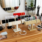Jewelry Organizer Stand for Women - T-Bar Bracelet, Watch & Hair Tie Storage Display Rack with Travel-Friendly Design(White PU Leather) - color: White PU Leather