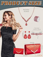 Henoyso 5 Pcs Rhinestone Jewelry Sets Prom Purse Jewelry Rhinestone Clutch Purse Bride Necklace Earrings Bracelets for Women - color: Red