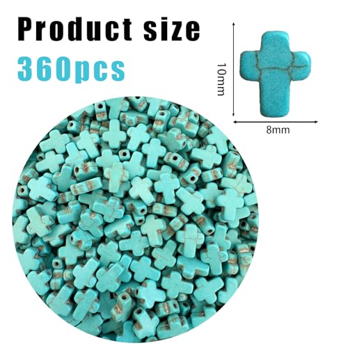 Turquoise Cross Beads for Bracelet Making - 360pcs 8x10mm Natural Semi-Precious Gemstone Loose Spacer Beads for Jewelry, Beading, Earrings & DIY Handmade Crafts - color: Turquoise Cross 8*10mm