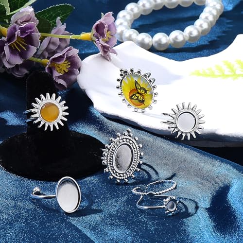 SUNNYCLUE 1 Box 16Pcs Stainless Steel Bezel Cabochon Ring Base Metal Antique Round Adjustable Prong Ring Blank Tray Setting Components for Jewelry Making Kits DIY Supplies Women Adult - style: Ring 4