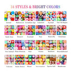 500 Pieces Polymer Clay Beads for DIY Jewelry Making, 24 Style Cute Clay Bead Animal Beads Flower Football Sports Beads Charms for Bracelets Necklace Crafts Kits for Adults Women