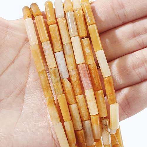 BEADIA Natural Yellow Jade Tube Beads 13x4mm 30pcs Cylinder Loose Semi Gemstone Beads for Jewelry Making Design - color: Yellow Jade Cylinder