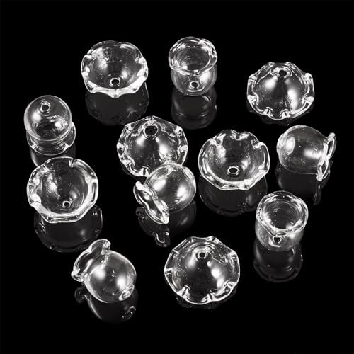FASHEWELRY 12Pcs Clear Glass Wind Bell Beads Set Crystal Trumpet Flower Beads Caps Transparent Glass Fishing Beads Jellyfish Beads for Wind Chimes Earring Craft Jewelry Making - color: Clear-2 Styles