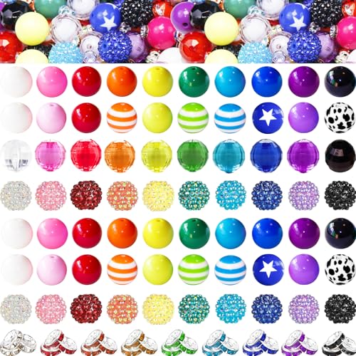 305Pcs 20mm Beads for Pens Making with Rondelle Spacer Beads Mixed Acrylic Focal Bubblegum Bead Crystal Round Sparkly Chunky Bead for Pens Beadable Necklace Keychain DIY Craft Jewelry Making Supplies - color: Rainbow