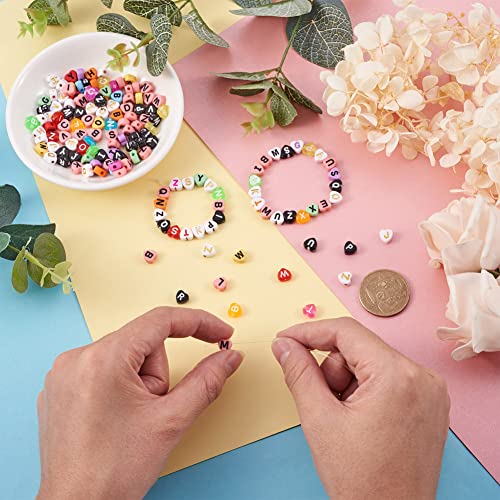 Cheriswelry 1400Pcs 6.5-7.5mm Heart with Letter Acrylic Beads with 1Roll 1mm Elastic Crystal Thread Colorful Heart Alphabet Beads for DIY Valentine Friendship Bracelet Jewelry Making - color: Mixed Color-Heart with Letter