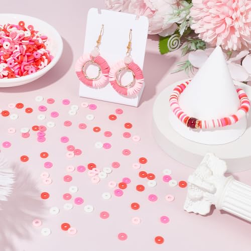 SUNNYCLUE 1 Box 3600pcs 6mm Valentine's Day Pink Clay Beads Clay Heishi Beads White Red Pink Round Polymer Disc Slice Heishi Loose Spacer Bead for Jewelry Making Supplies Bracelets Necklaces Women - style: Style 2