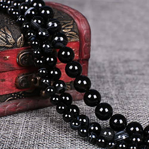 62Pcs Natural Crystal Beads Stone 6mm Black Stripe Onyx Agates Gemstone Round Loose Energy Healing Beads for Bracelet Necklace Earrings Jewelry Making - color: Black, size: 6MM