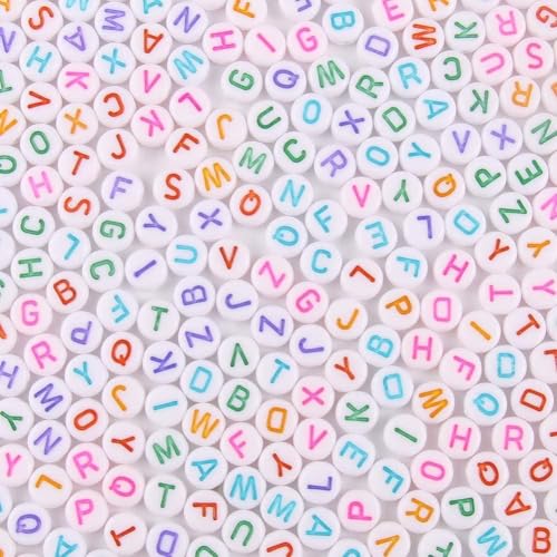 100pcs 7×4mm Black Round Acrylic Alphabet Letter Beads for Jewelry Making Bracelets Necklaces Key Chains Making(White and Colorful)