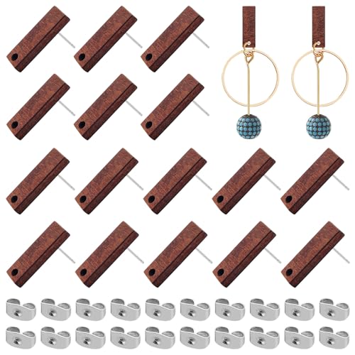Wood Earring Posts for Jewelry Making,80Pcs Wood Earring Studs Earring Findings Wooden Stud Earring Posts Earring Pin Studs Bulk with Earring Backs for DIY Jewelry Making Earrings Making Supplies - color: Rectangle-80Pcs