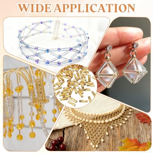 uxcell 1500Pcs Glass Bugle Seed Beads, 6x2mm Mini Long Tube Seed Beads Tube Loose Glass Seed Spacer Bead for DIY Earring Bracelets Necklace Jewelry Making Embroidery, Deep Gold - color: Deep Gold