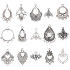 60Pcs 15 Styles Earring Chandelier Charms Filigree Charm Pendant Links Tibetan Antique Silver Vintage Hollow Teardrop Metal Earring Component Connectors Loops for Jewelry Making Findings