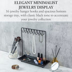 MyGift Black Metal Jewelry Stand for Women Jewelry Organizer Stand for Necklaces with 20 Hooks and Ring Tray Sturdy Necklace Pole - color: Black
