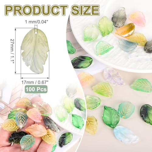 PATIKIL Glass Leaf Beads, 100Pcs Cute Crystal Leaf Charms, Translucent Czech Spacer Beads for DIY Jewelry Making Bracelets Necklace Wind Chimes Suncatchers, Olive - color: Olive
